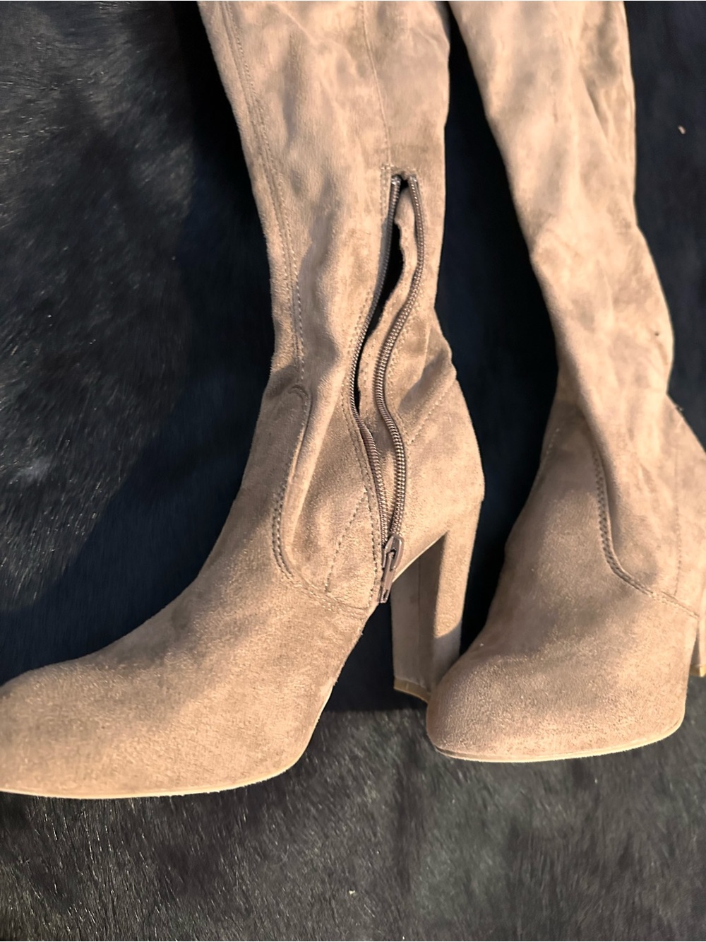 Women's Taupe Suede High Heel Knee Boots